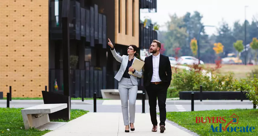 An illustration depicting the role of a real estate agent in the property market.